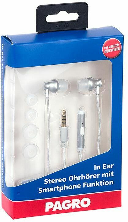 PAGRO In Ear Stereo-Ohrhörer mit Handy-Funktion silber