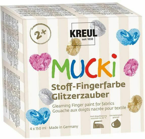 KREUL Mucki Stoff-Fingerfarbe ”Glitzerzauber” 4 x 150 ml mehrere Farben