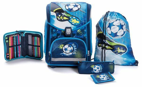 SPIRIT Schultaschenset ”Maxx - Fussball” 5 Teile blau