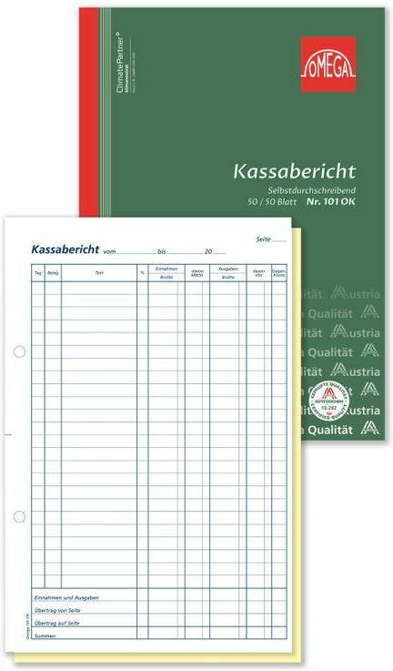 OMEGA DRUCK Kassabericht A4 hoch 2 x 50 Blatt