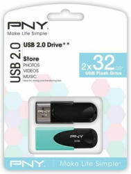 PNY USB-Sticks ”Attache 4” 2.0 32 GB 2 Stück schwarz/pastell blau