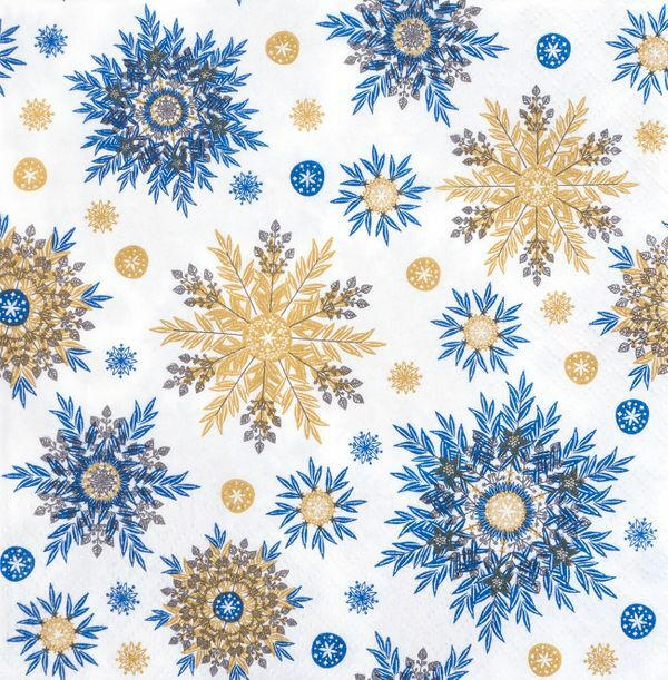 Servietten ”Schneeflocken” 20 Stück 3-lagig 33 x 33 cm weiß/blau