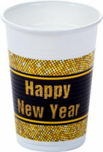 PAGRO DISKONT Trinkbecher ”Happy New Year” 8 Stück aus Kunststoff 200 ml gold