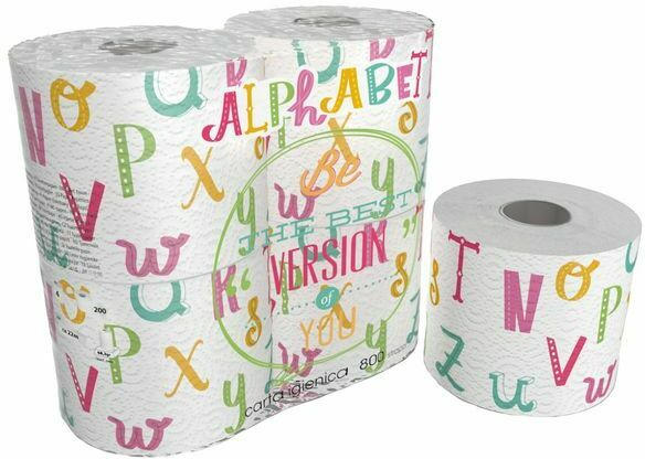 Toilettenpapier ”Alphabet” 3-lagig 4 Stück bunt