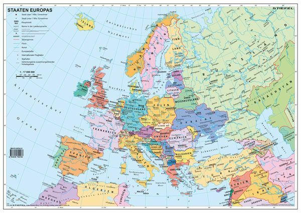 Handkarte "Staaten Europas" bunt