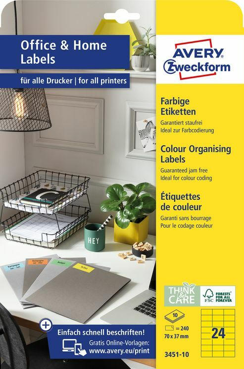 AVERY Zweckform Gelbe Etiketten 10 Bl. permanent "3451-10" 70 x 37 mm 10 Blatt