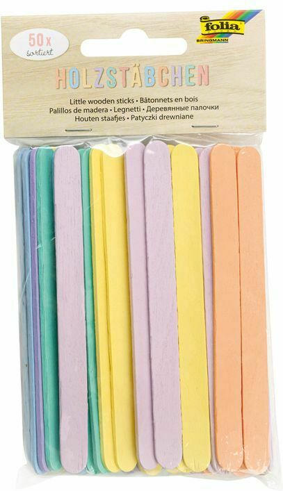 FOLIA Holzstäbchen "Pastell" 50 Stück mehrere Farben