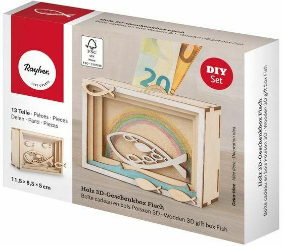 RAYHER 3D-Geschenkbox aus Holz "Fisch" 13 Teile natur