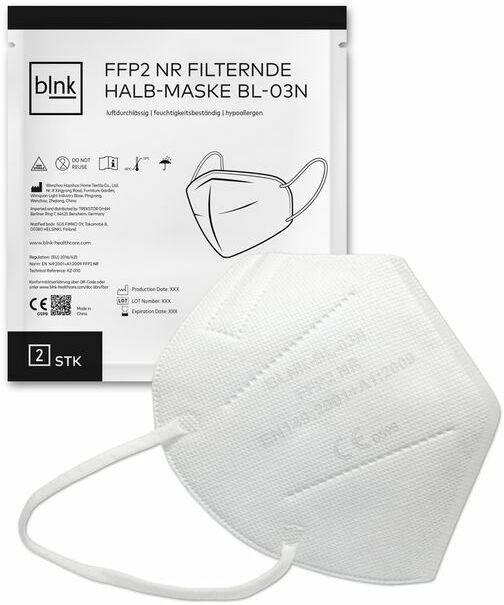 FFP2 NR Atemschutzmaske "BL-03N" 2 Stück weiß
