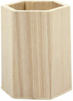 PAGRO DISKONT Stifthalter sechseckig aus Holz 8 x 8 x 10,5 cm natur