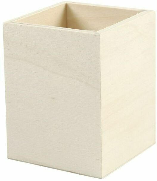 Stifthalter quadratisch aus Holz 7,5 x 7,5 x 9,5 cm natur