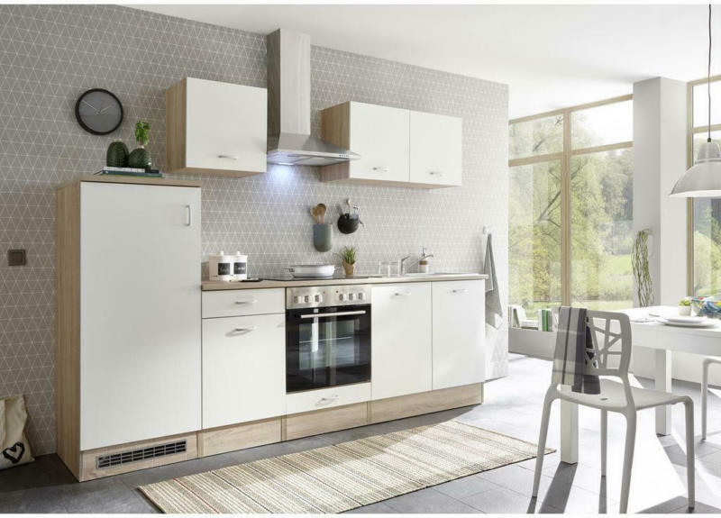 Küchenzeile Andy mit Geräten 270 cm Weiß/Eiche Dekor Modern