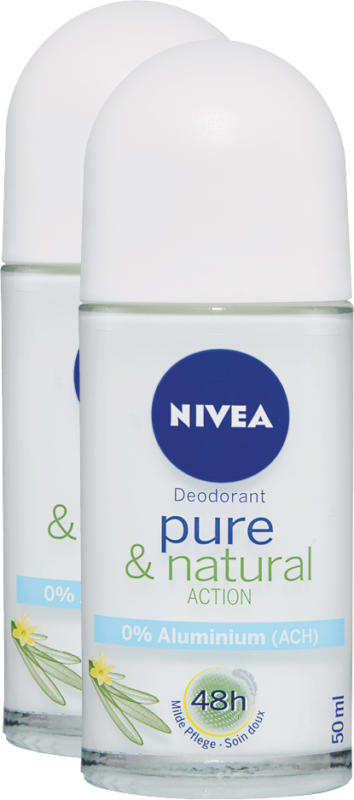 Nivea Deo Roll-on, Pure & Natural Action, 2 x 50 ml