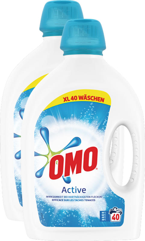 Lessive liquide Active Omo, 2 x 40 lessives, 2 x 2 litres