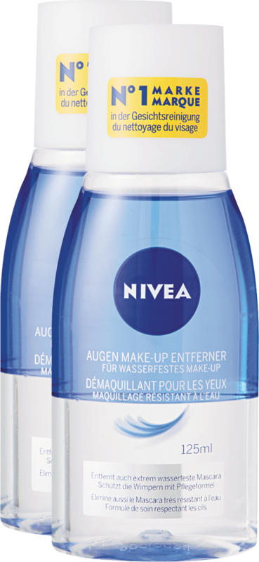 Nivea Augen-Make-up-Entferner, für wasserfestes Make-up, 2 x 125 ml