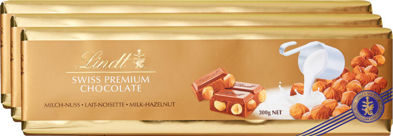 Lindt Goldtafel Milch-Nuss, 3 x 300 g