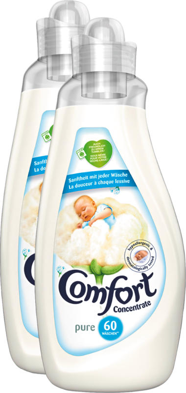 Ammorbidente Pure Comfort Concentrate, 2 x 60 cicli di lavaggio, 2 x 1,5 litri