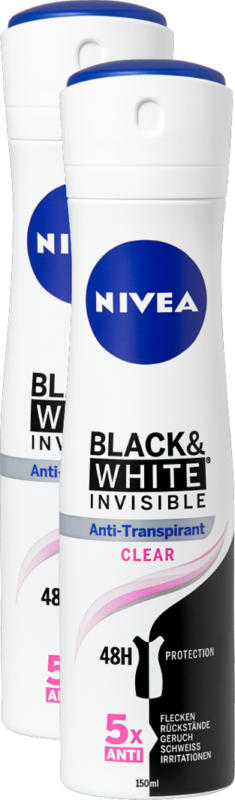 Nivea Deo Spray Invisible for Black & White, 2 x 150 ml