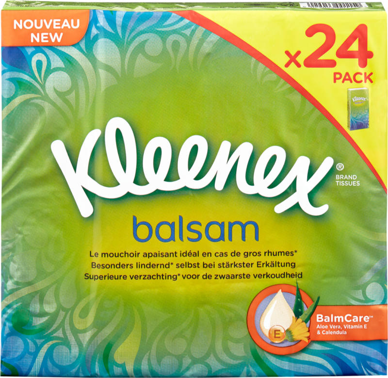 Mouchoirs Baume Kleenex, 24 x 9 pièces