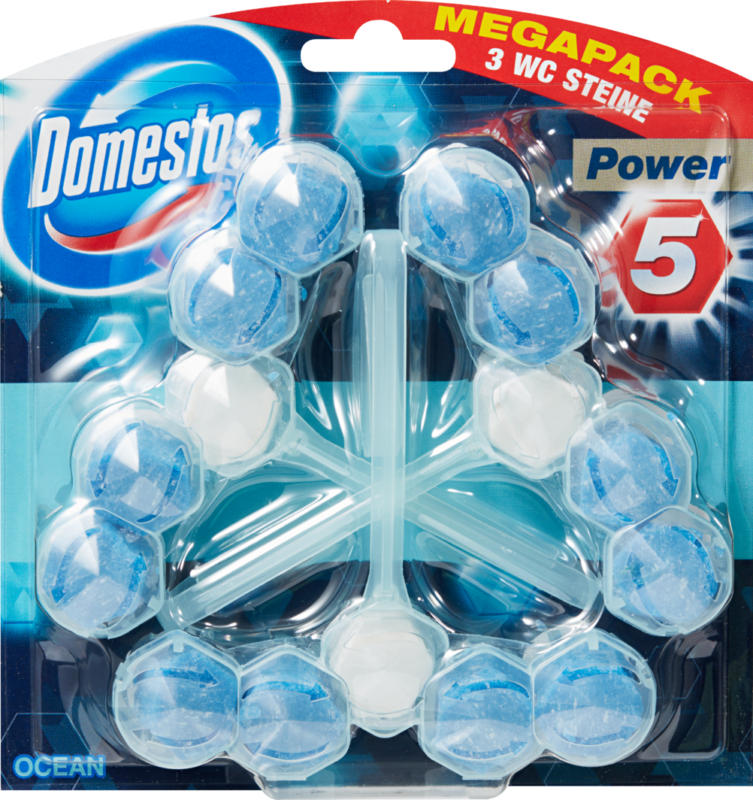 Bloc WC Power 5 Domestos, Océan, 3 x 55 g
