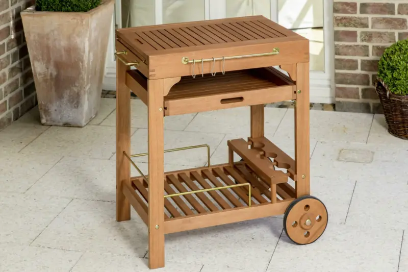 Garten-Servierwagen aus Eukalyptus, natur