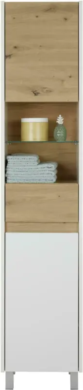 Hochschrank in Weiß/Eichefarben