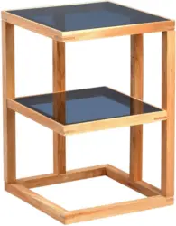 Beistelltisch aus Holz mit Glasablagen