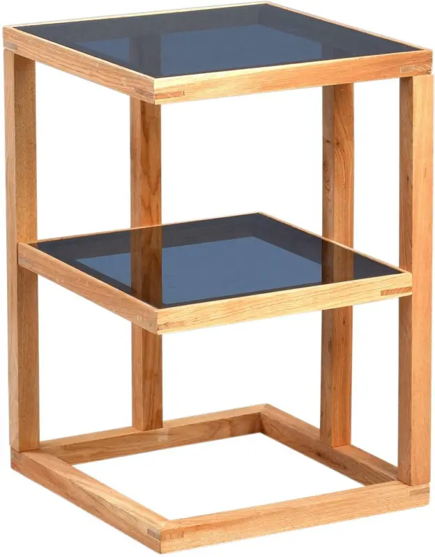 Beistelltisch aus Holz mit Glasablagen