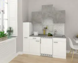 Küchenblock in Weiss/Beton mit Kochmulde 'Economy'