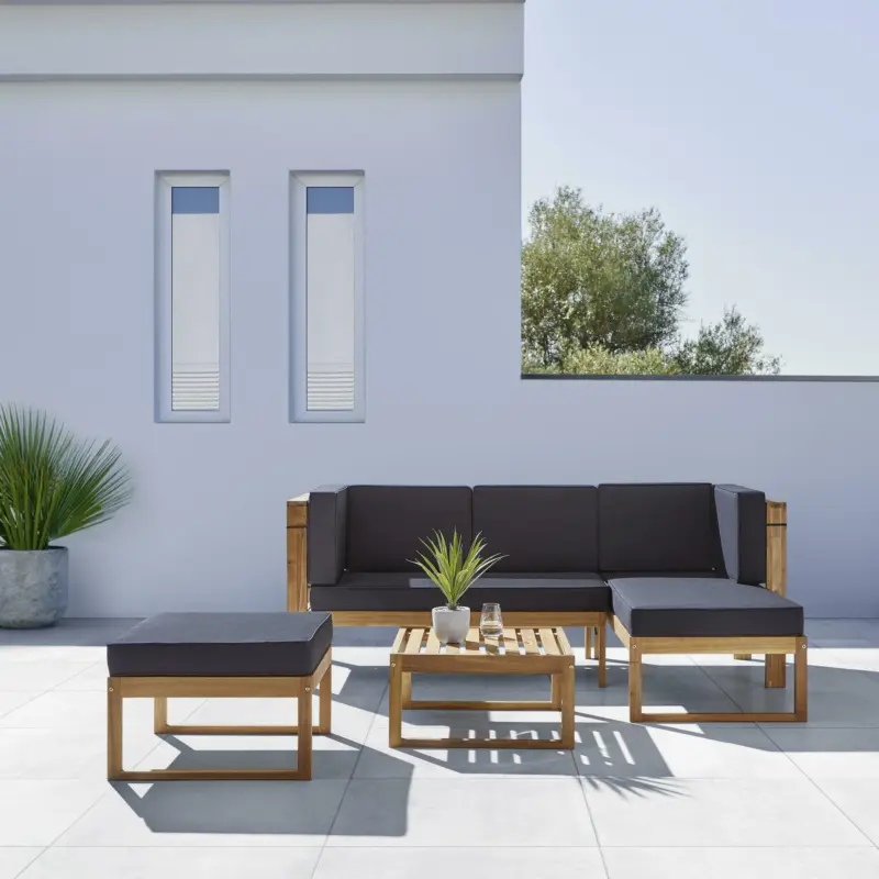 Loungegarnitur 'Annelio' inkl. Auflagen & Kissen, dunkelgrau