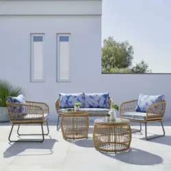 Loungegarnitur 'Lorella' inkl. Auflagen & Kissen, blau/grau