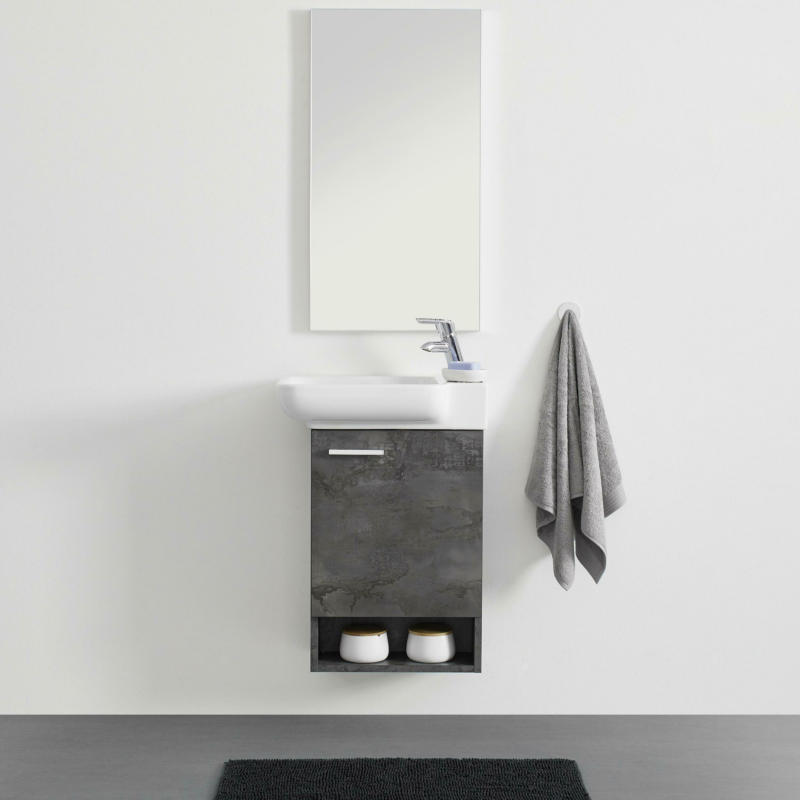 Badezimmer in grau inkl. Waschbecken & Spiegel'Begonya'