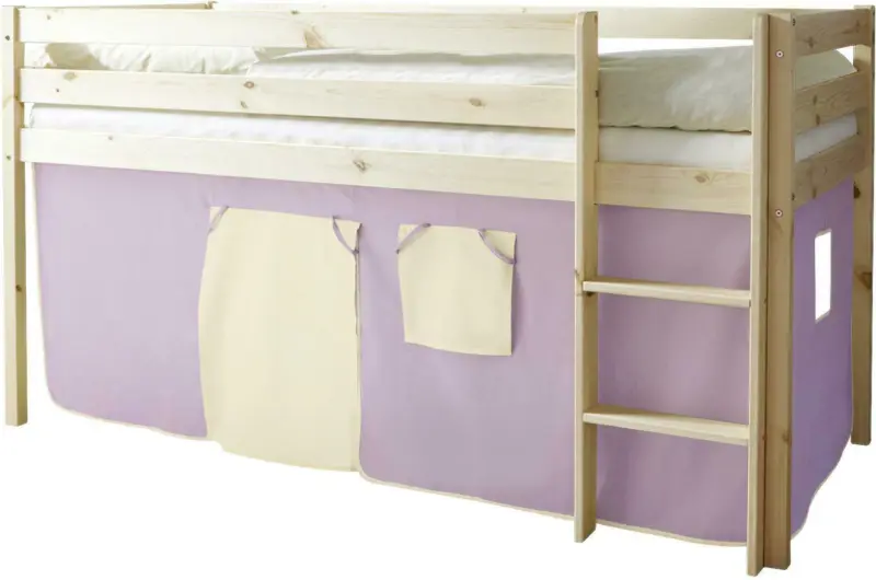 Spielbett 'Malte', aus Kiefer, lila/kieferfarben/beige