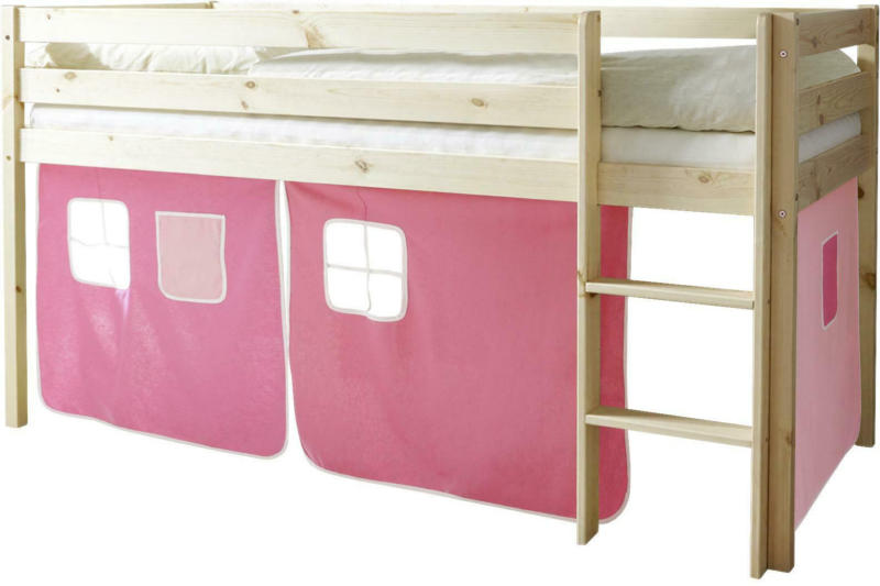 Spielbett 'Malte', aus Kiefer, rosa/kieferfarben/hellrosa