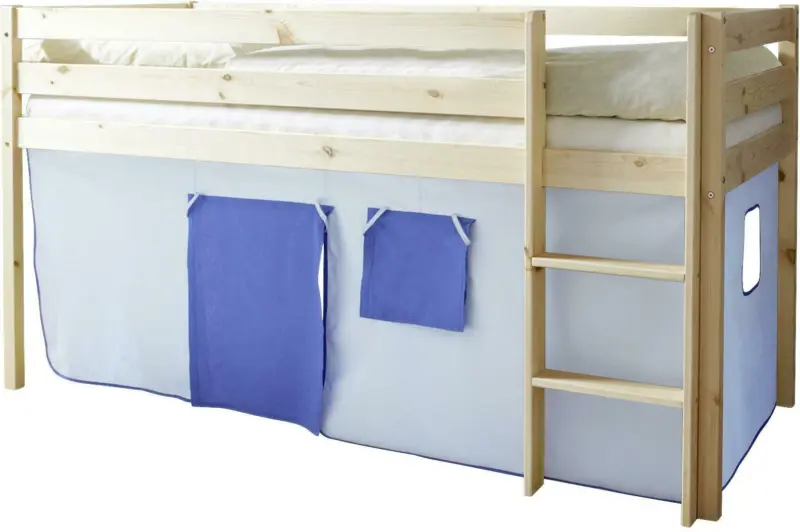 Spielbett 'Malte', aus Kiefer, dunkelblau/hellblau/kiefer