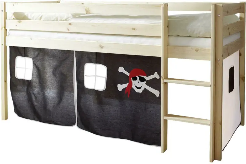 Spielbett 'Malte, aus Kiefer, schwarz/wei&szlig;/kieferfarben