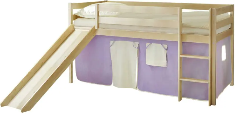 Spielbett 'Manuel',aus Kiefer, lila/kieferfarben/beige
