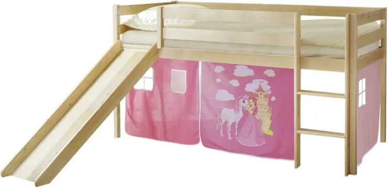 Spielbett 'Manuel',aus Kiefer, kieferfarben/pink