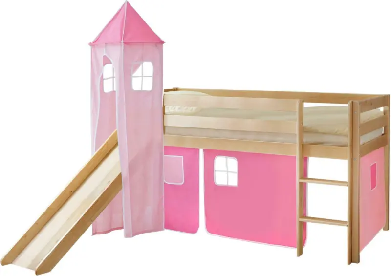 Spielbett 'Kasper',aus Kiefer, rosa/kieferfarben/hellrosa