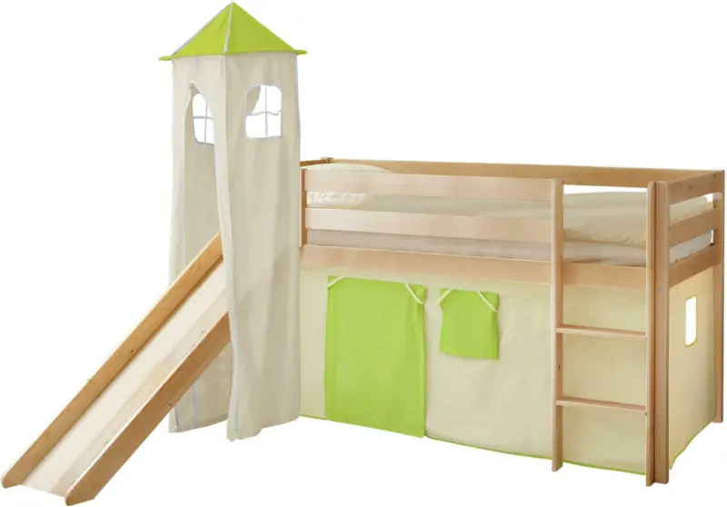 Spielbett 'Kasper',aus Kiefer, grün/kieferfarben/beige