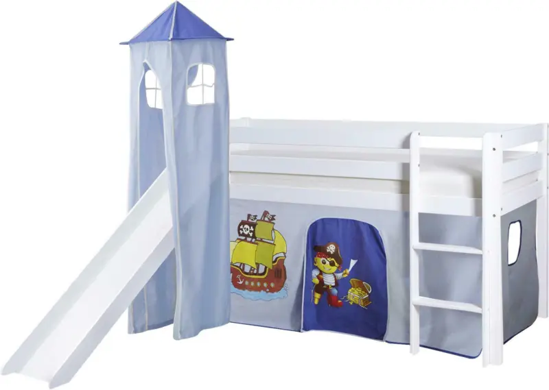 Spielbett 'Kasper',aus Kiefer, blau/weiß