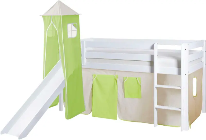 Spielbett 'Kasper',aus Kiefer, grün/weiß/beige