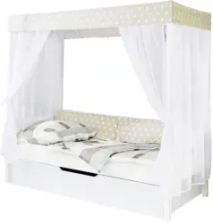 Himmelbett 'Lino', aus Kiefer, weiß/beige