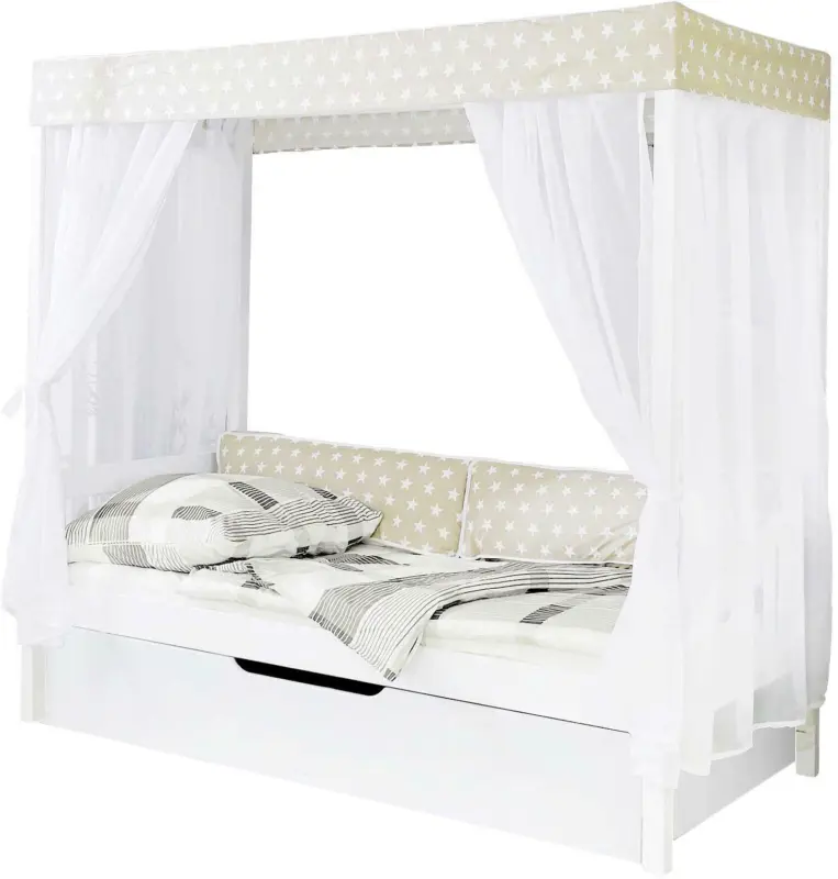 Himmelbett 'Lino', aus Kiefer, weiß/beige
