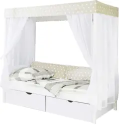 Himmelbett 'Lino', aus Kiefer, weiß/beige