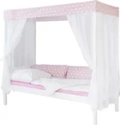 Himmelbett 'Lino', aus Kiefer, rosa/wei&szlig;