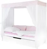 mömax Himmelbett 'Lino', aus Kiefer, rosa/weiß