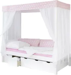Himmelbett 'Lino', aus Kiefer, rosa/weiß