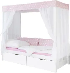 Himmelbett 'Lino', aus Kiefer, rosa/weiß