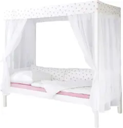 Himmelbett 'Lino', aus Kiefer, weiß/hellrosa